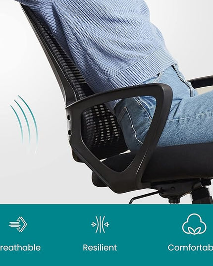 SMUG Office Computer Desk Chair, Ergonomic Mid-Back Mesh Rolling Work Swivel Task Chairs with Wheels, Comfortable Lumbar Support, Comfy Arms for Home, Bedroom, Study, Dorm, Student, Adults, Black - LeafyLoom