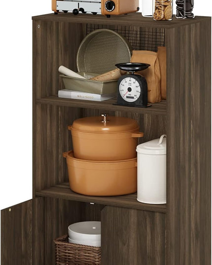 Furinno Jaya Kitchen Storage Shelf with Cabinet, Columbia Walnut - LeafyLoom