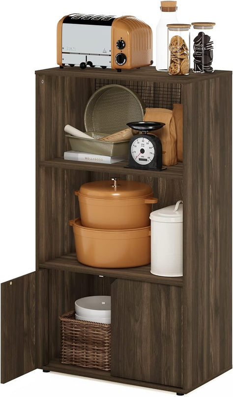 Furinno Jaya Kitchen Storage Shelf with Cabinet, Columbia Walnut - LeafyLoom