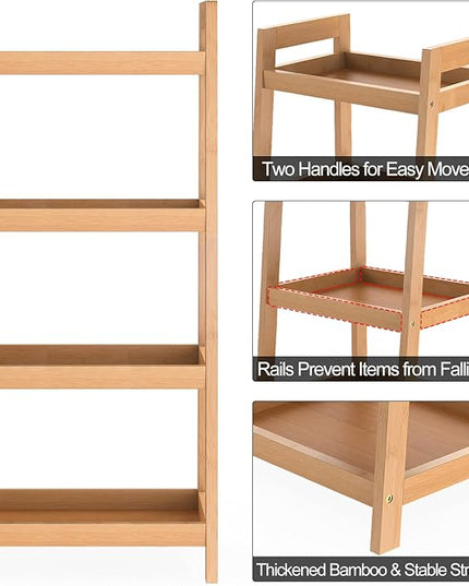 Bamboo Bookshelf, 4 Tier Ladder Shelf, Freestanding Storage Shelf Rack for Bathroom, Kitchen, Living Room - LeafyLoom