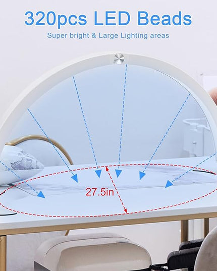 Half Moon Light for Desk, 28.7" Foldable Arch LED Nail Tech Lamp with 7 Color Modes, 10-Level Brightness for Professional Manicure Salon, Tattoo, Eyelash Extensions, Reading- White - LeafyLoom