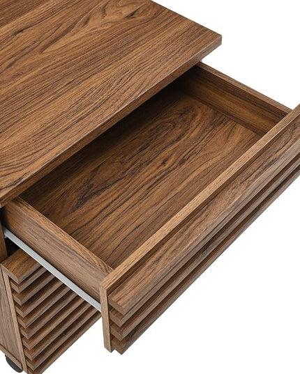 Modway Render Mid-Century Modern Office, File Cabinet, Walnut - LeafyLoom