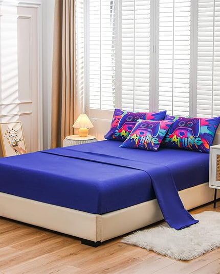 Aimuan Gamer Gaming Bedding Sets 3D Gamepad Comforter Sets for Boys Games Console Action Buttons Novelty Colorful Game Controller Modern Room Decor Home Quilt Set (Purple, Full 6PCS) - LeafyLoom