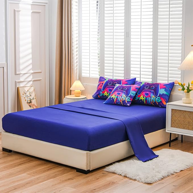 Aimuan Gamer Gaming Bedding Sets 3D Gamepad Comforter Sets for Boys Games Console Action Buttons Novelty Colorful Game Controller Modern Room Decor Home Quilt Set (Purple, Full 6PCS) - LeafyLoom