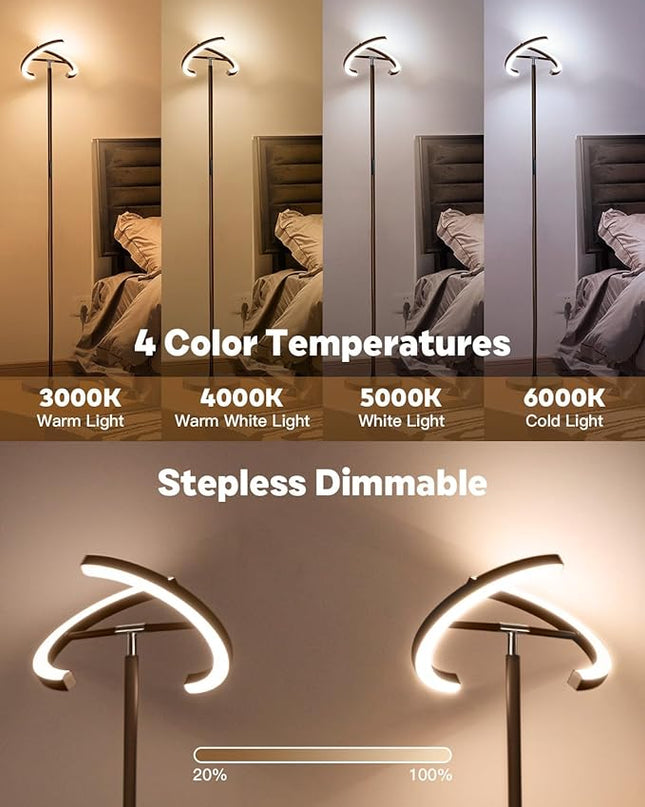 Brown Floor Lamp, Modern Stepless Dimmable Standing Lamp with Remote Control, 20W 3000-6000K LED Rotatable Floor Light Uplighter Stand up Lamp Tall Lamp for Living Room Bedroom Office - LeafyLoom