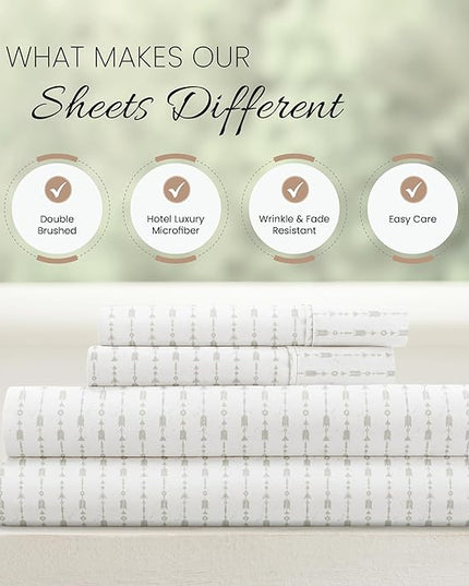 Linen Market 4 Piece Queen Bedding Sheet Set (Light Gray Arrows) - Sleep Better Than Ever with These Ultra-Soft & Cooling Bed Sheets for Your Queen Size Bed - Deep Pocket Fits 16" Mattress - LeafyLoom