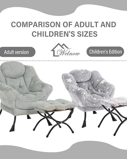 Welnow Toddler Kids Lazy Chair with Ottoman, Glow in The Dark Accent Comfy Lounge Children Armchair Couch with Removable Cover, Detachable Reading Chair with Footrest for Boy or Girl, Grey Star - LeafyLoom