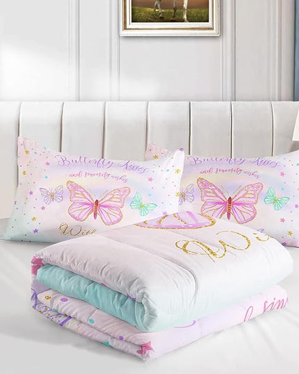 CVHOUSE Butterfly Bedding Set,Butterfly Comforter Full,Butterfly Comforter Set for Girls Kids Teens,Butterflies Quilt Set with 1 Comforter and 2 Pillow Cases- 3 Piece - LeafyLoom