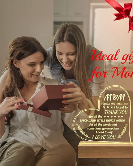 Gifts for Mom from Daughter Son - Unique Engraved Wooden Base Lamp Presents, to My Mom Gifts, Mom Birthday Gifts - LeafyLoom