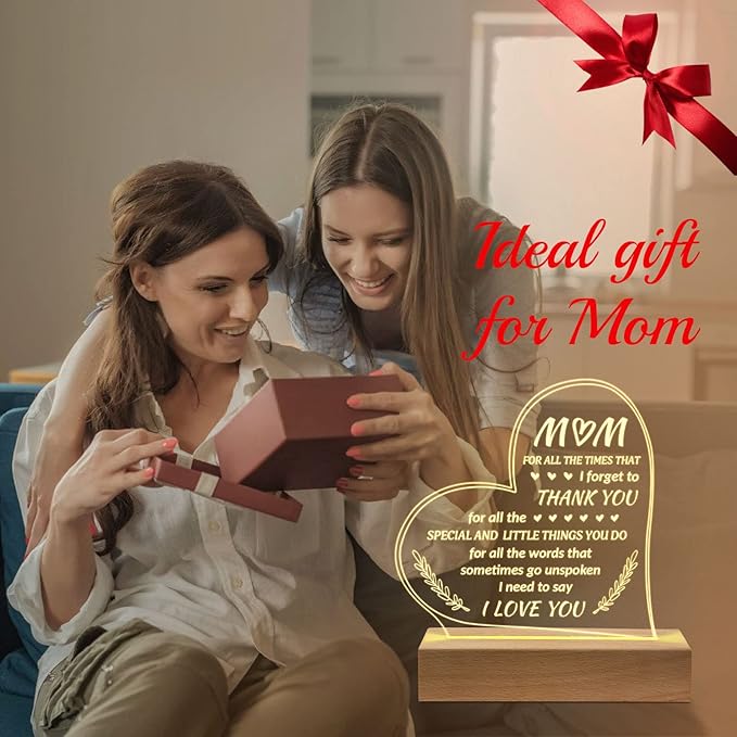 Gifts for Mom from Daughter Son - Unique Engraved Wooden Base Lamp Presents, to My Mom Gifts, Mom Birthday Gifts - LeafyLoom
