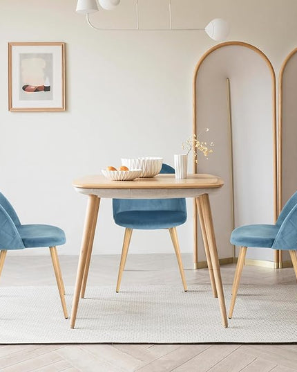 FurnitureR Upholstered Velvet Dining Chair Mid Back Armless with Wood Legs for Home Kitchen Bedroom Living Room, Set of 2, Sky Blue - LeafyLoom