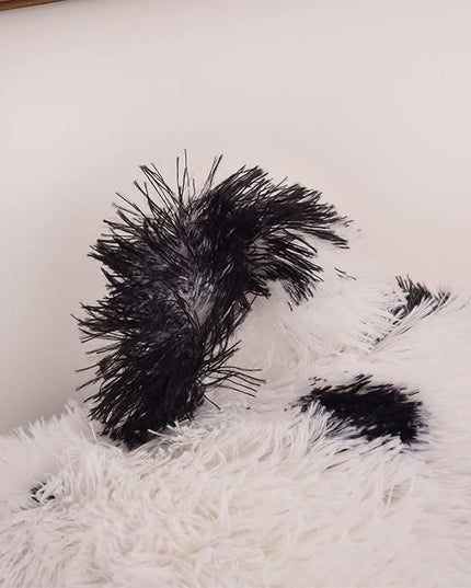 Aimuan Reading Pillow Bed Rest Pillow with Arms Plush shaggy Fur Cushion for Adults Teens Incline Rest Sitting up & Sleeping Snoring Pillow with Pregnancy Lumbar Back Support (Standard, White-Black) - LeafyLoom