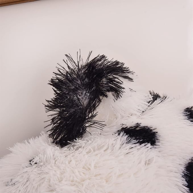 Aimuan Reading Pillow Bed Rest Pillow with Arms Plush shaggy Fur Cushion for Adults Teens Incline Rest Sitting up & Sleeping Snoring Pillow with Pregnancy Lumbar Back Support (Standard, White-Black) - LeafyLoom