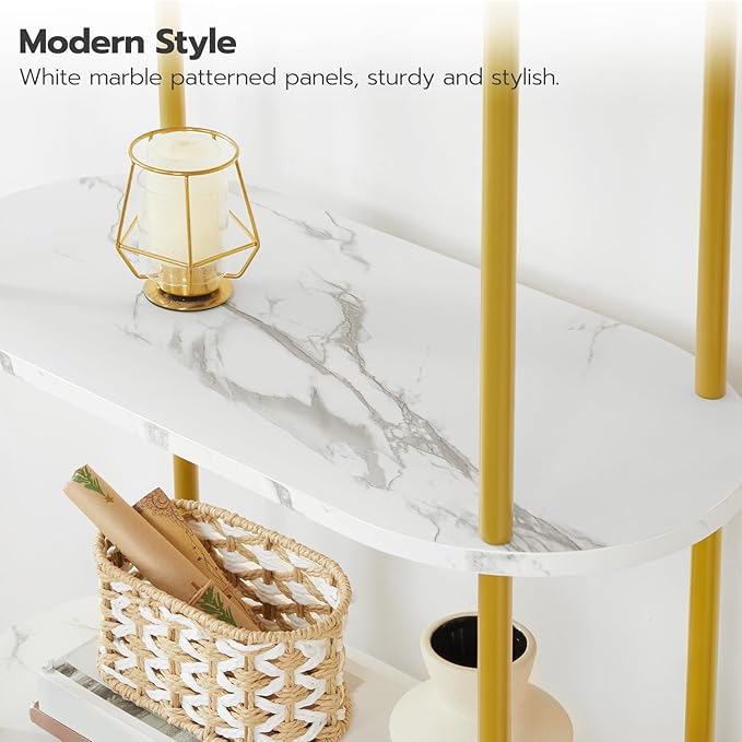 HOOBRO 5 Tier Open Bookshelf, Modern Arched Bookcase Display Shelf Racks, Wooden Bookcase Storage Shelves Metal Frame, Tall Storage Organizer for Living Room, Easy Assembly, Gold DM176SJ01 - LeafyLoom