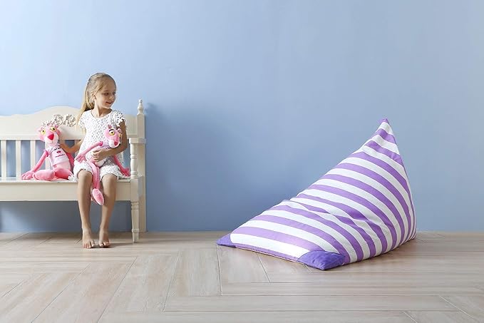 Aubliss Stuffed Animal Storage Bean Bag Chairs Cover, 50"x 35" Extra Large Bean Bags Chair for Kids & Adults, Beanbag Toy Storage for Boys Girls - Premium Cotton Canvas Purple Stripe - LeafyLoom