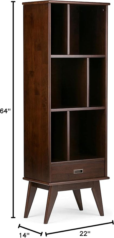 SIMPLIHOME Draper SOLID HARDWOOD 22 Inch Mid Century Modern Bookcase and Storage Unit in Medium Auburn Brown, For the Living Room, Study Room and Office - LeafyLoom