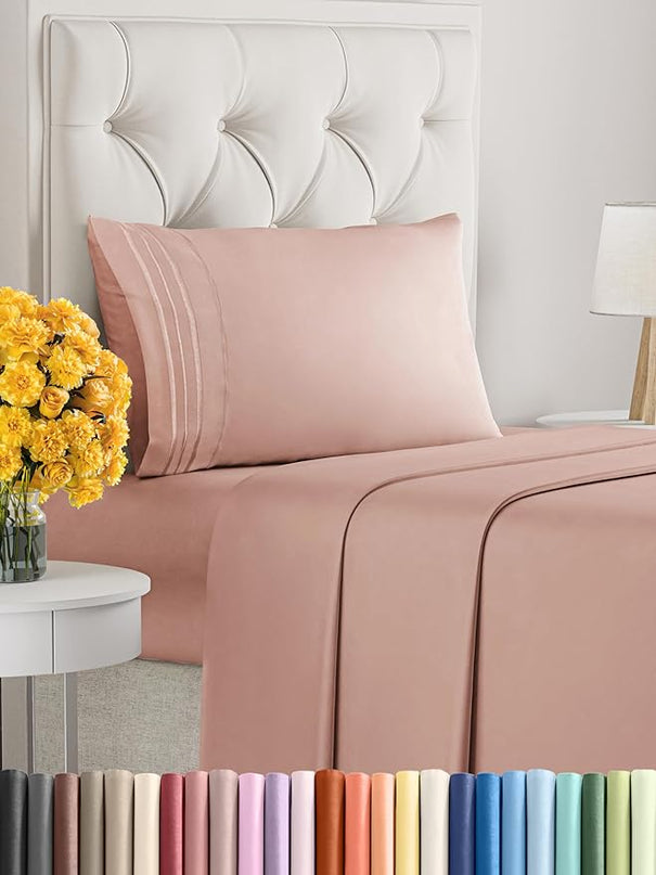 Twin XL Size 3 Piece Sheet Set - Comfy Breathable & Cooling Sheets - Hotel Luxury Bed Sheets for Women & Men - Deep Pockets, Easy-Fit, Extra Soft & Wrinkle Free Sheets - Mauve Oeko-Tex Bed Sheet Set - LeafyLoom