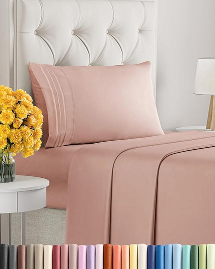 Twin Size 3 Piece Sheet Set - Comfy Breathable & Cooling Sheets - Hotel Luxury Bed Sheets for Women & Men - Deep Pockets, Easy-Fit, Extra Soft & Wrinkle Free Sheets - Mauve Oeko-Tex Bed Sheet Set - LeafyLoom