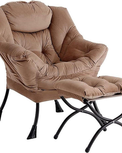 LITA Lazy Chair with Ottoman, Modern Accent Leisure Upholstered Sofa Chair, Contemporary Lounge Reading Chair with Armrests and a Side Pocket for Living Room, Bedroom & Small Space, Dark Brown - LeafyLoom