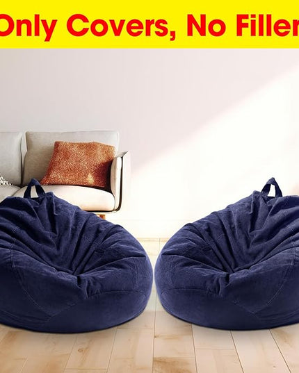 2 Pcs Bean Bag Cover Stuffed Animal Storage Bean Bag Chair Cover Soft Corduroy Stuffed Animal Bean Bag Storage for Kids Adults Indoor Bedroom Organizing Plush Toys (Blue,200l) - LeafyLoom