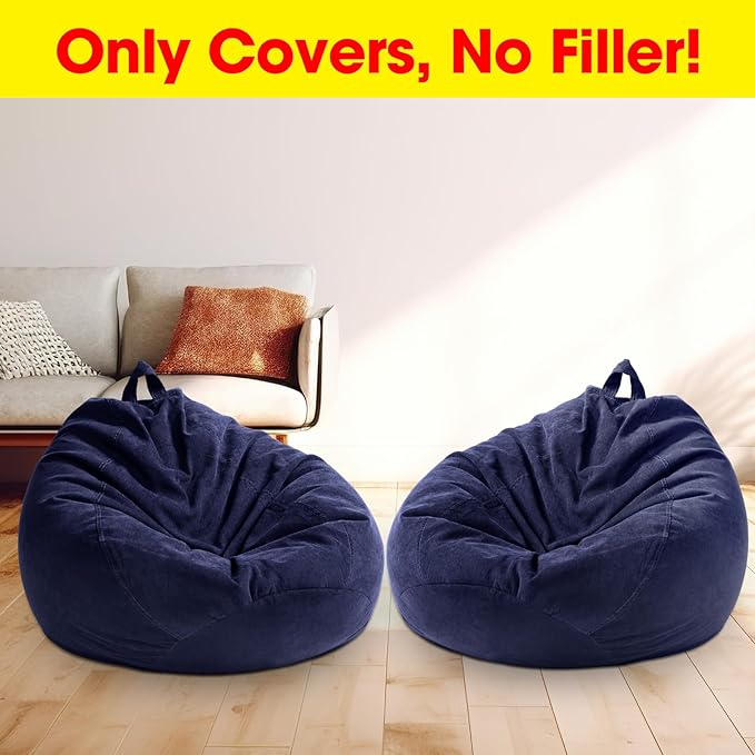 2 Pcs Bean Bag Cover Stuffed Animal Storage Bean Bag Chair Cover Soft Corduroy Stuffed Animal Bean Bag Storage for Kids Adults Indoor Bedroom Organizing Plush Toys (Blue,200l) - LeafyLoom