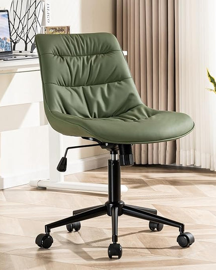 Kidol & Shellder Armless Office Chair Desk Chair Comfy Makeup Vanity Chair with Back Ergonomic Swivel Chair Home Office Desk Chairs with Wheels Computer Chair Bedroom Accent Chair(Olive Green) - LeafyLoom