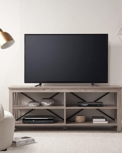 Henn&Hart Rectangular TV Stand for TV's up to 70" in Gray Oak, Electric Fireplace TV Stands for the Living Room - LeafyLoom