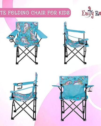 Emily Rose Kids Folding Chair | Beach Chair with Safety Lock- Camping Chair for Boyos Girls Toddler with Cup Holder & Carry Case- Tailgate, Travel, Lawn- for Indoor & Outdoor (Sea Unicorns) - LeafyLoom