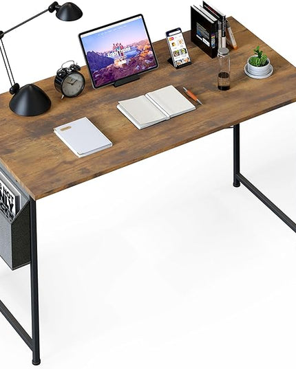 HealSmart Home Office Computer Desk, Modern Style Design with Headphone Hooks for Working, Writing and Gaming, 32 Inch, 40 Inches, Deep Brown - LeafyLoom
