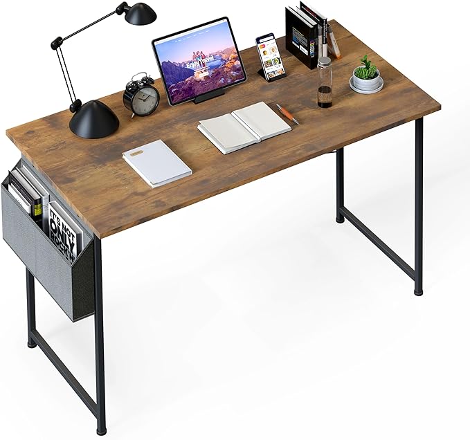 HealSmart Home Office Computer Desk, Modern Style Design with Headphone Hooks for Working, Writing and Gaming, 32 Inch, 40 Inches, Deep Brown - LeafyLoom