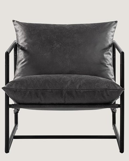 ZINUS Aidan Faux Leather Sling Accent Chair, Metal Framed Armchair with Shredded Foam Cushioning, Slate Grey - LeafyLoom