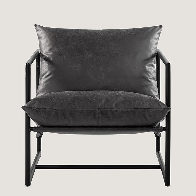ZINUS Aidan Faux Leather Sling Accent Chair, Metal Framed Armchair with Shredded Foam Cushioning, Slate Grey - LeafyLoom