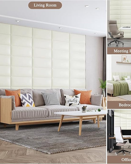 Queen Headboard, Wall Mounted Peel and Stick Headboard, Upholstered Leather Bed Headboard for Queen Size Bed, Floating Dorm Bedroom Tall Headboard Soundproof Wall Panels (9 Panels, 10"x24") - LeafyLoom