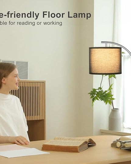 Ambimall Floor Lamp with Remote Control and Stepless Dimmable Bulb, Colors Temperature & Brightness Adjustable, Modern Floor Lamps for Living Room（Black Shade & Silver Pole） - LeafyLoom
