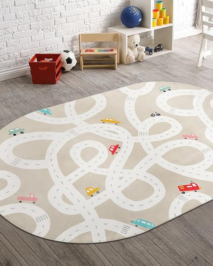 LIVEBOX 4'x6' Toy Car Rug for Kids Room, Machine Washable Area Rug, Non-Slip Road Mat for Playroom, Educational Car Playmat for Nursery, Skin-Friendly Carpet for Bedroom, School - LeafyLoom