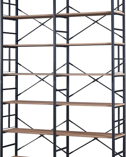 HOMISSUE Tall Bookshelf, 84" Bookshelves and Bookcases Double Wide 7-Tier Bookshelf, Tall Bookcase Wood Style and Metal Open Display Shelves for Living Room Home Office, Rustic Brown - LeafyLoom