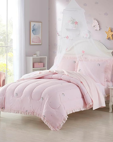 Kids Bedding Set Bed in a Bag for Boys and Girls Toddlers Printed Sheet Set and Comforter , Twin, Rainbow Unicorn - LeafyLoom