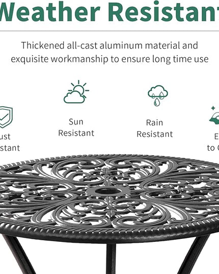 Bistro Table and Chairs Set of 2 with Umbrella Hole,Cast Aluminum Patio Bistro Sets 3 Piece,Outdoor Bistro Table Set,Patio Furniture Set for Front Porch Set,Garden(Butterfly Black) - LeafyLoom