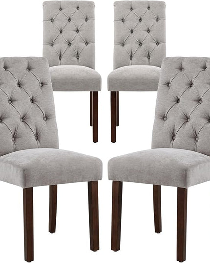 COLAMY Button Tufted Dining Chairs Set of 4, Parsons Upholstered Fabric Dining Room Chairs Kitchen Chairs with Wood Legs and Padded Seat, Light Grey - LeafyLoom