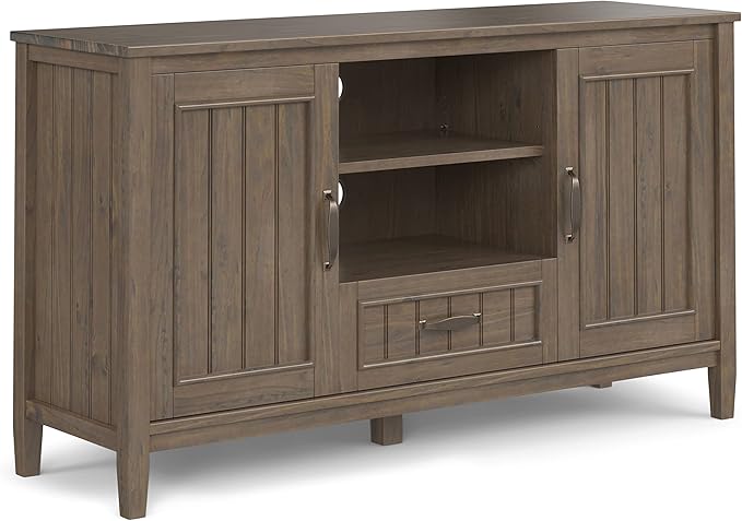 SIMPLIHOME Lev SOLID WOOD 53 Inch Wide Contemporary TV Media Stand in Smoky Brown for TVs up to 60 Inches, for The Living Room and Entertainment Center - LeafyLoom