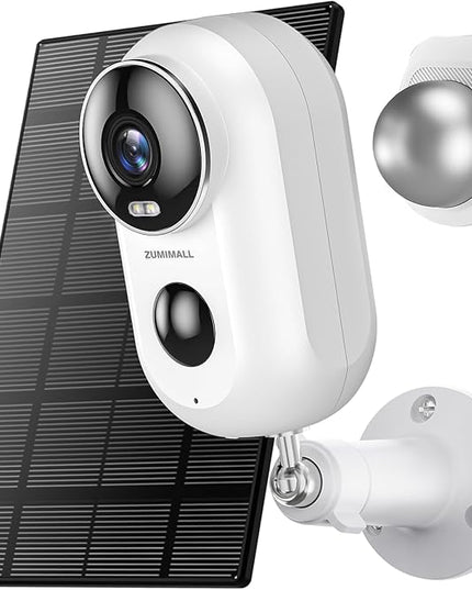 ZUMIMALL Solar Security Cameras Wireless Outdoor, 2K Outdoor Camera Wireless Solar Powered, 2.4G WiFi Battery Camera, 3MP Color Night Vision, Magnetic Mount,Siren,PIR/AI Analyse, IP66, Cloud, Alexa ZUMIMALL