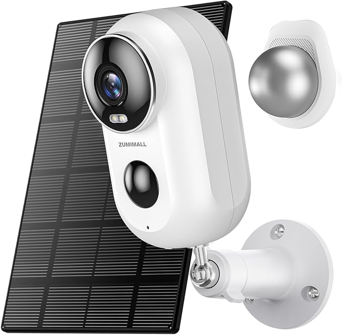ZUMIMALL Solar Security Cameras Wireless Outdoor, 2K Outdoor Camera Wireless Solar Powered, 2.4G WiFi Battery Camera, 3MP Color Night Vision, Magnetic Mount,Siren,PIR/AI Analyse, IP66, Cloud, Alexa ZUMIMALL