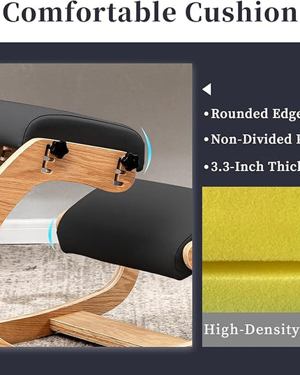 Professional Kneeling Chair with Wooden Computer Stand Comfortable Cushion Adjustable Knee Chair Ergonomic Rocking Posture Chair for Back Pain Relief - LeafyLoom