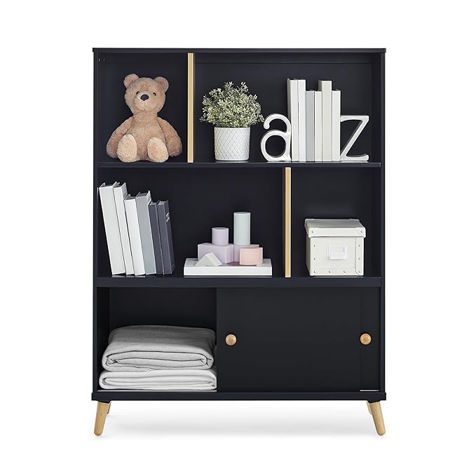 Delta Children Essex Bookcase - Greenguard Gold Certified, Black/Natural - LeafyLoom