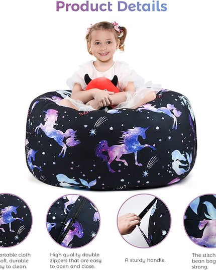 KABOER Bean Bag Cover for Kids,200L Stuffed Animal Storage Bean Bag Chair Cover |Stuffable Zipper Beanbag for Organizing Children Soft Plush Toys (32x29inch) - LeafyLoom