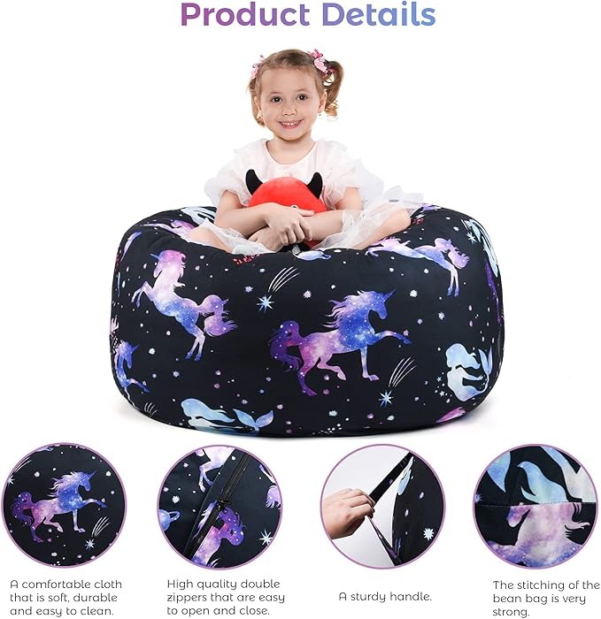 KABOER Bean Bag Cover for Kids,200L Stuffed Animal Storage Bean Bag Chair Cover |Stuffable Zipper Beanbag for Organizing Children Soft Plush Toys (32x29inch) - LeafyLoom