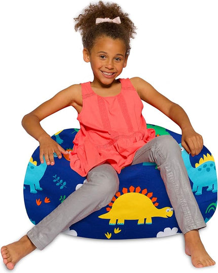 Posh Creations Bean Bag Chair for Kids, Teens, and Adults Includes Removable and Machine Washable Cover, Canvas Dinos on Blue, 27in - Medium - LeafyLoom