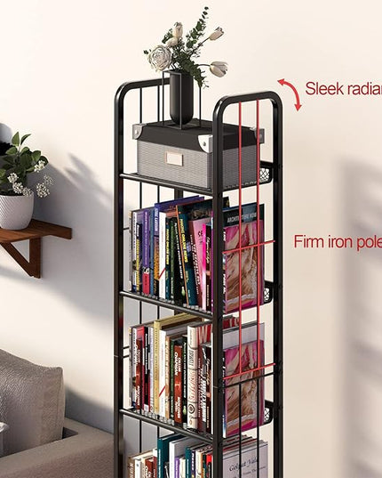 Bookshelf Storage Shelf Bookcase Freestanding Storage Stand for Living Room, Bedroom, Kitchen Rust Resistance Easy Assembly Free Combination Multi-Functional Organizer (5 Tiers, Black) - LeafyLoom