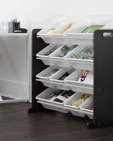 Humble Crew Modern Toy Organizer with 12 Bins, Espresso/White - LeafyLoom