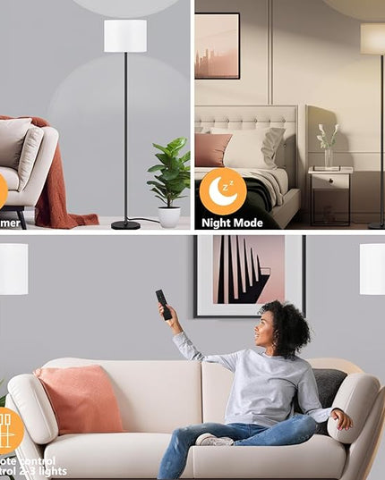 Floor Lamp for Living Room Bedroom,Modern LED Floor Lamp with Remote Control and Dimmable Standing Lamps with Foot Switch Office Kid Room,Tall Lamp,RGB 9W Bulb Included - LeafyLoom